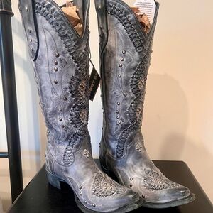 Authentic Lane leather Cowboy Boots with Studded Design. Size 8. Worn only once!